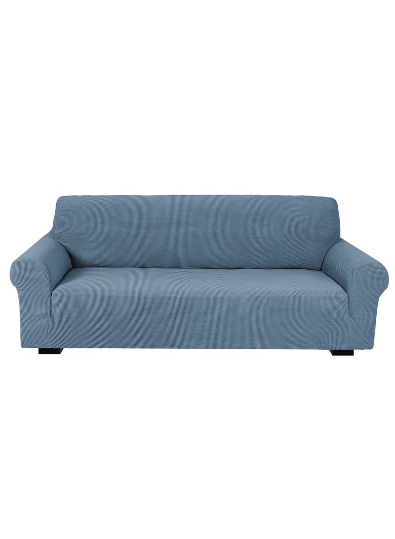 فابينني غطاء أريكة مطاطي مناسب لثلاثة مقاعد مصنوع من قماش ناعم وممشط، غطاء حماية كامل للأثاث، غطاء قابل للفك مناسب للأريكة القياسية والمتكئة بمقاس 185-235 سم، أزرق غباري - Image 1