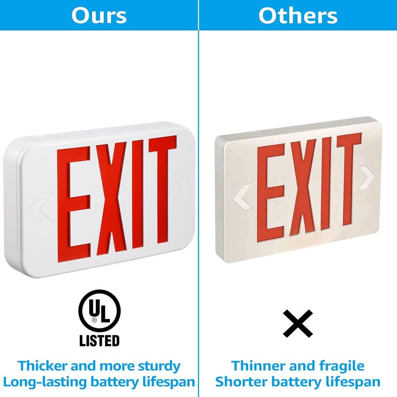 TORCHSTAR LED Exit Sign, Emergency Exit Light with Battery Backup, Double Face, UL 924, AC 120/277V, Damp Location, Hardwired Red Letter Exit Lights for Business Indoor, Pack of 2 - Image 3