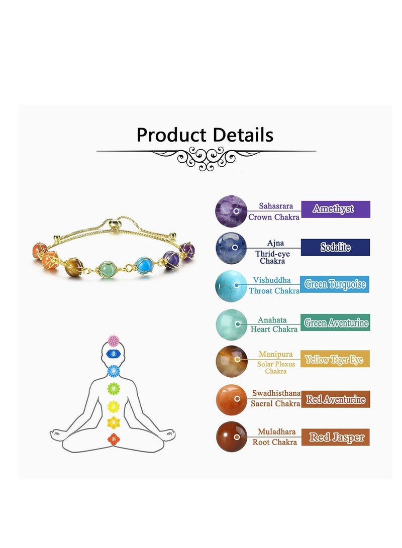 Chakra Bracelets for Women, 8mm Yoga Beaded Bracelets for Boys, Girls, Men, Adjustable 7 Chakras Crystals and Healing Stones Bracelets - Image 2