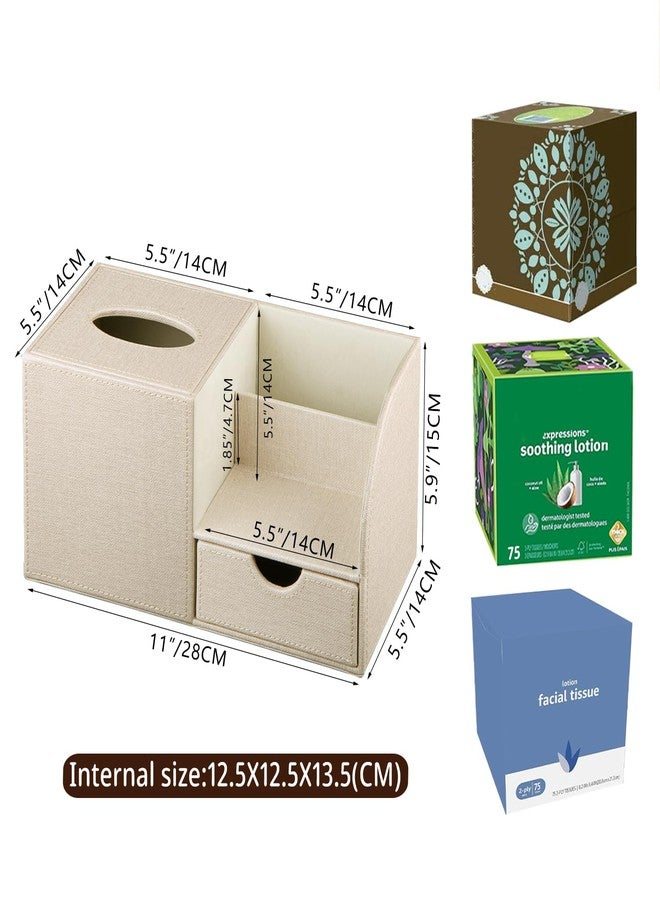 PUSU Nightstand Organizer with Tissue Holder,PU Leather Square Tissue Box Cover,Modern Facial Paper Organizer Storage Box for Remote Control,Bathroom,Vanity Countertop,End Table Home Office.Beige - Image 3