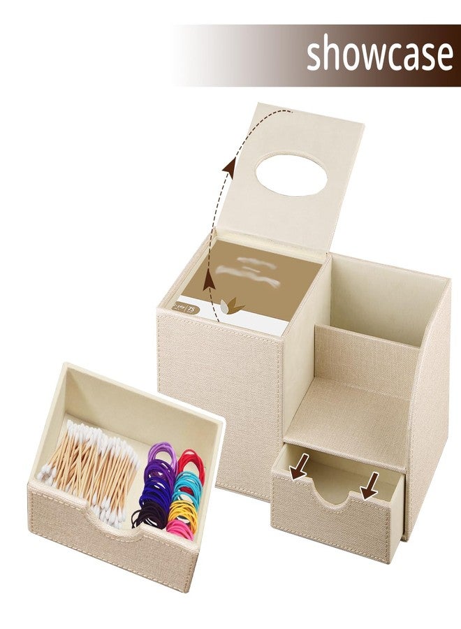 PUSU Nightstand Organizer with Tissue Holder,PU Leather Square Tissue Box Cover,Modern Facial Paper Organizer Storage Box for Remote Control,Bathroom,Vanity Countertop,End Table Home Office.Beige - Image 4