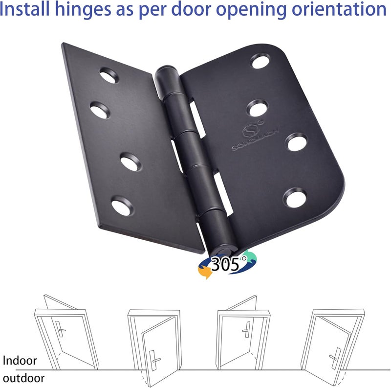 SORGMACH Door Hinge 4 Inch Interior Door Hinges Matte Black 4 Inch Interior Hinges Flat Iron Hinge 4"x 4" Door Hardware 5/8" Radius - 12 Pieces - Image 4