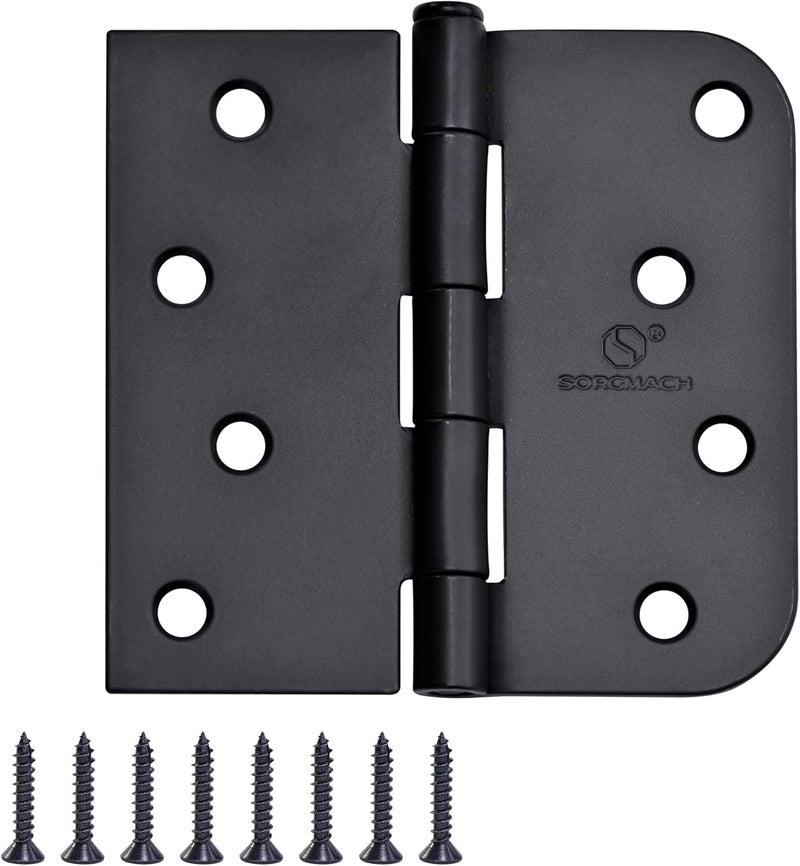 SORGMACH Door Hinge 4 Inch Interior Door Hinges Matte Black 4 Inch Interior Hinges Flat Iron Hinge 4"x 4" Door Hardware 5/8" Radius - 12 Pieces - Image 1