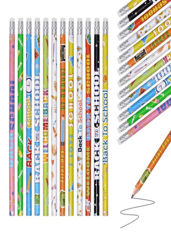 cnomg 60 Pcs Welcome Back to School Pencils First Day of School Motivational Pencils with Eraser Bulk Wood Writing Instrument for Teachers Classrooms Exams eward Gifts Stationery Party - Image 1
