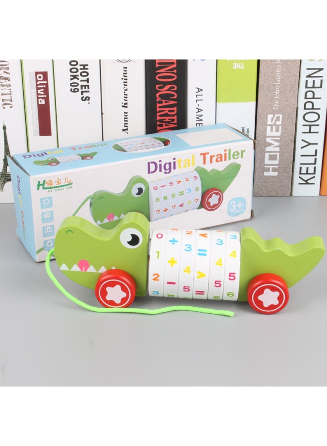 Wooden Multifunctional Children's Puppy Crocodile Duck Animal Digital Drag Car Early Education Toddler Arithmetic Cartoon Toy-Color:Duck Style - Image 3