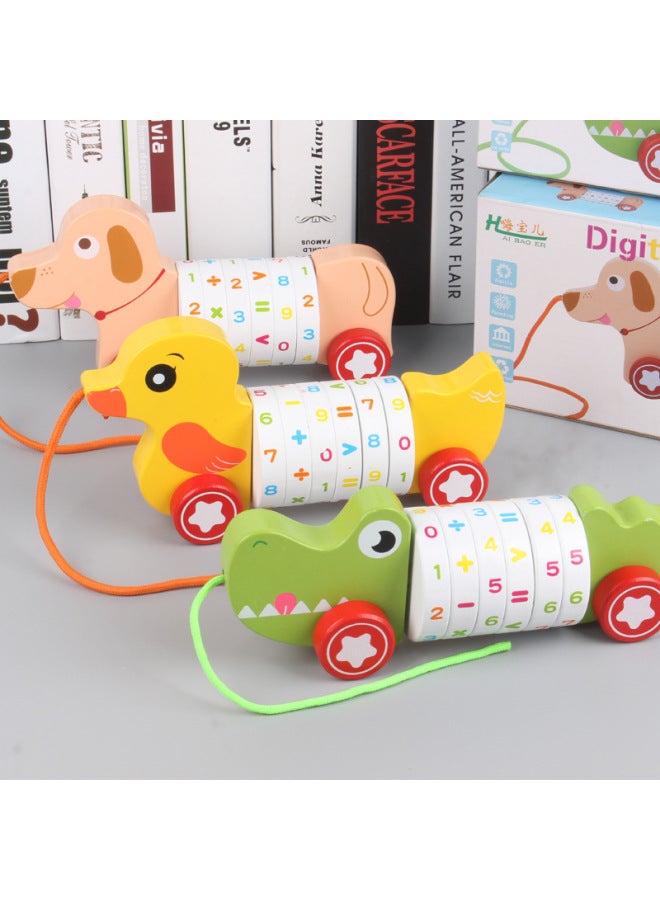 Wooden Multifunctional Children's Puppy Crocodile Duck Animal Digital Drag Car Early Education Toddler Arithmetic Cartoon Toy-Color:Duck Style - Image 2