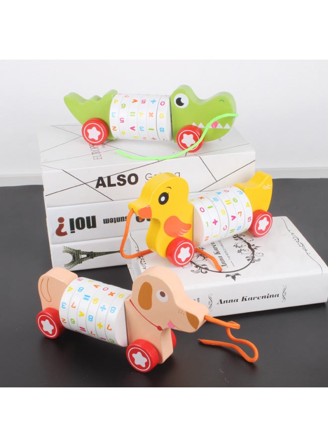 Wooden Multifunctional Children's Puppy Crocodile Duck Animal Digital Drag Car Early Education Toddler Arithmetic Cartoon Toy-Color:Duck Style - Image 5