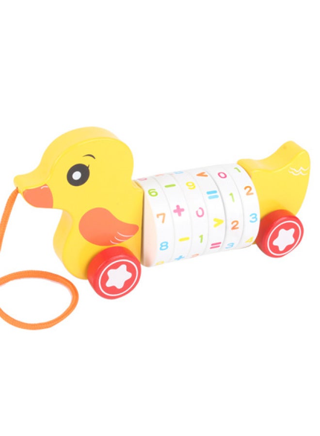 Wooden Multifunctional Children's Puppy Crocodile Duck Animal Digital Drag Car Early Education Toddler Arithmetic Cartoon Toy-Color:Duck Style - Image 1