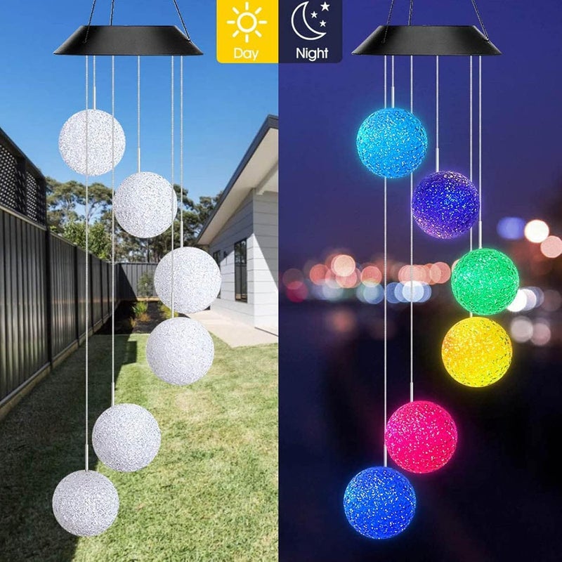 comfrt Solar Wind Chimes Outdoor, Color-Changing Solar Ball Wind Chime Waterproof Solar Powered LED Hanging Lamp for Outdoor Garden Festival Decoration Yard Decor Light Lamp - Image 2