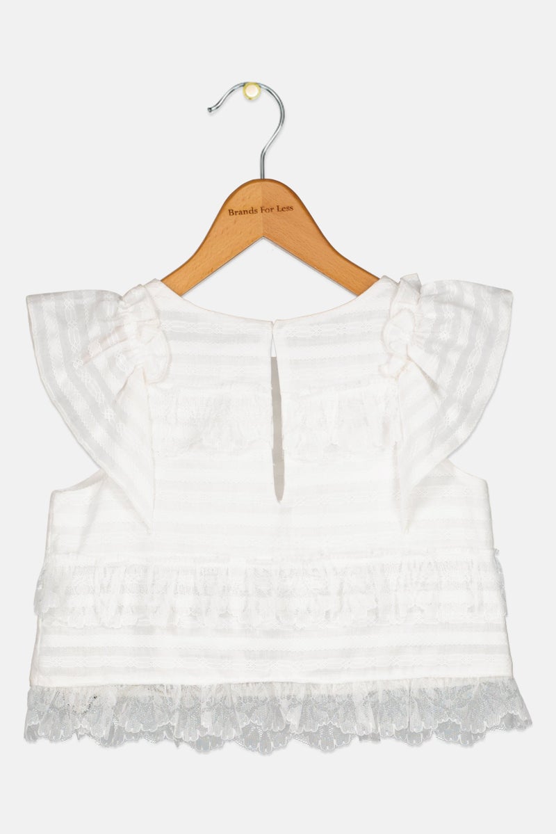 Choupette Toddlers Girl Square Neck Ruffle Sleeve Embroidered Top, White - Image 2
