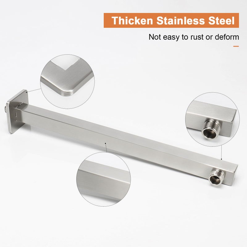 HarJue Shower Arm, Rain Shower Head Extension Extender, With Flange and Teflon Tape, Made of Thicken Stainless Steel for Bathroom Rainfall Shower (16 Inch, Brushed Nickel) - Image 3