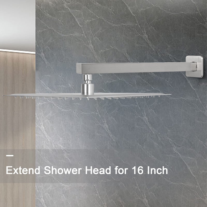 HarJue Shower Arm, Rain Shower Head Extension Extender, With Flange and Teflon Tape, Made of Thicken Stainless Steel for Bathroom Rainfall Shower (16 Inch, Brushed Nickel) - Image 4