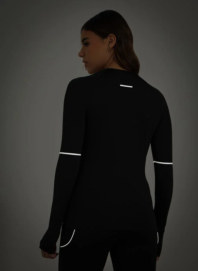 Styli Reflective Back & Elbow Detail Top with Thumbhole Detail
