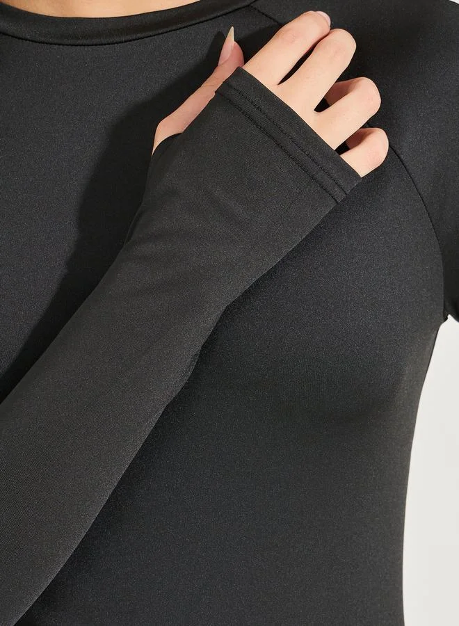 Styli Reflective Back & Elbow Detail Top with Thumbhole Detail