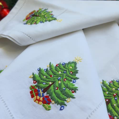 HCRAFT Embroidered Cotton Table Napkin, Cloth Napkins Set of 4 18"x18" Christmas Tree Napkin Square Fabric, Dining Room, Napkins Cloth Machine Washable, Christmas Napkins, Great Present Ideas - Image 2