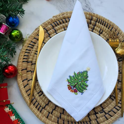 HCRAFT Embroidered Cotton Table Napkin, Cloth Napkins Set of 4 18"x18" Christmas Tree Napkin Square Fabric, Dining Room, Napkins Cloth Machine Washable, Christmas Napkins, Great Present Ideas - Image 3