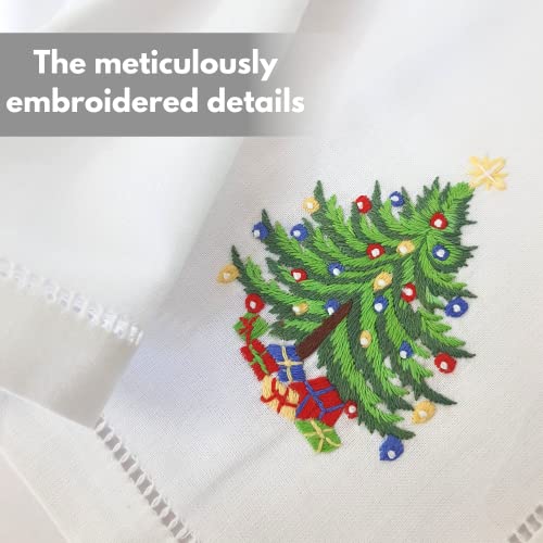 HCRAFT Embroidered Cotton Table Napkin, Cloth Napkins Set of 4 18"x18" Christmas Tree Napkin Square Fabric, Dining Room, Napkins Cloth Machine Washable, Christmas Napkins, Great Present Ideas - Image 4