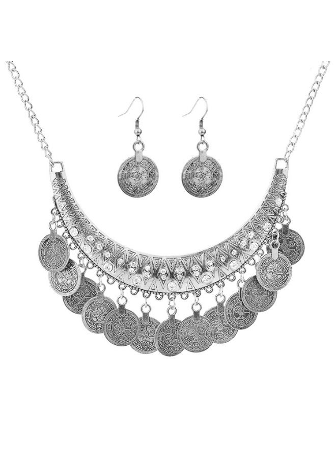 NIBEMINENT Fashionable Metallic Minimalist Coin Necklace and Earring Set