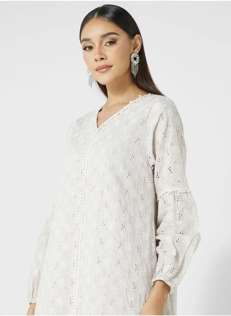 KASHKHA V-Neck Floral Print Jalabiya