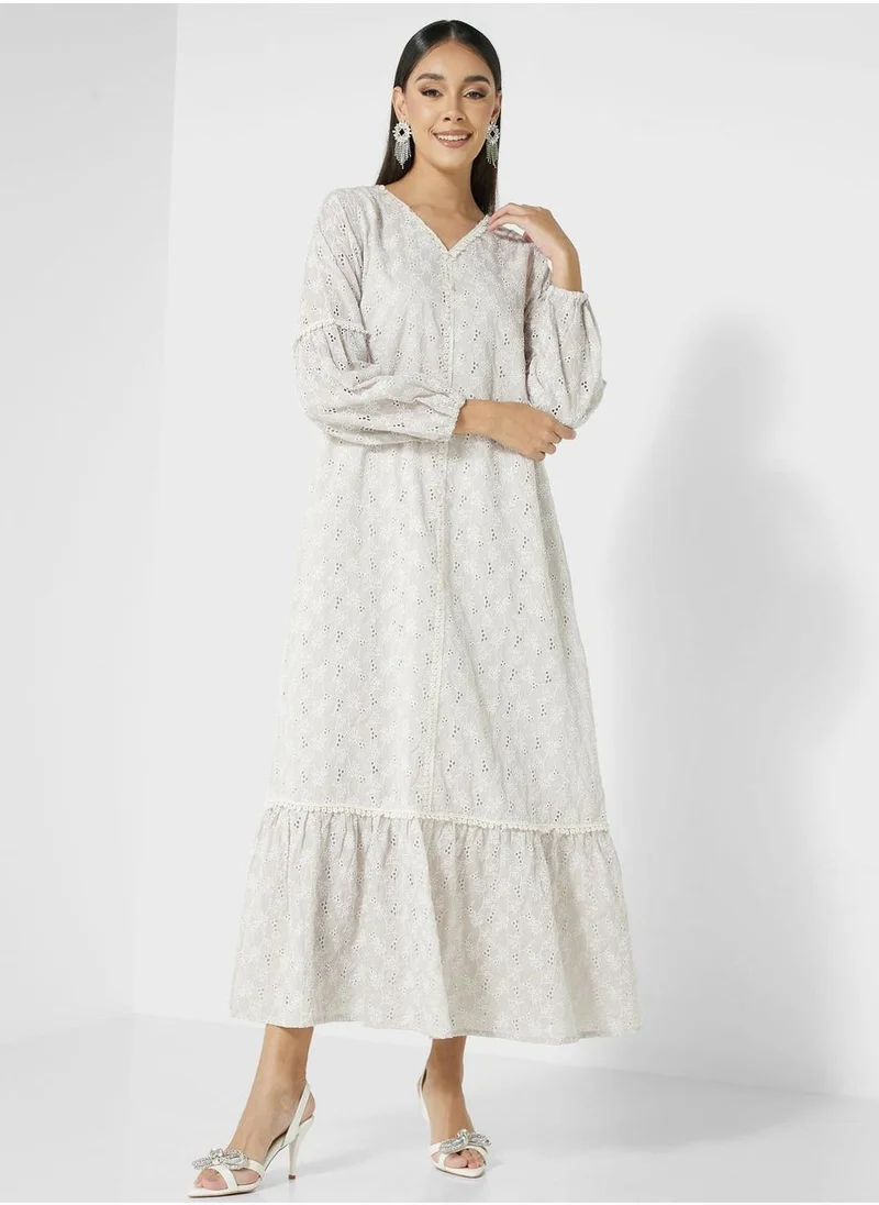 KASHKHA V-Neck Floral Print Jalabiya