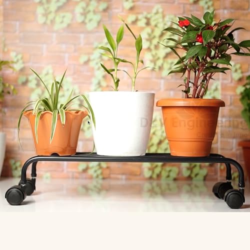 D&V ENGINEERING - Creative in innovation D&V Engineering Heavy Duty Metal Plant Stand with Wheels | Rolling Plant Trolley/Stand for Indoor & Outdoor Plants | Rust Resistant, simple Assembly Required, Holds 80 kg | Black | Pack of 2 - Image 2