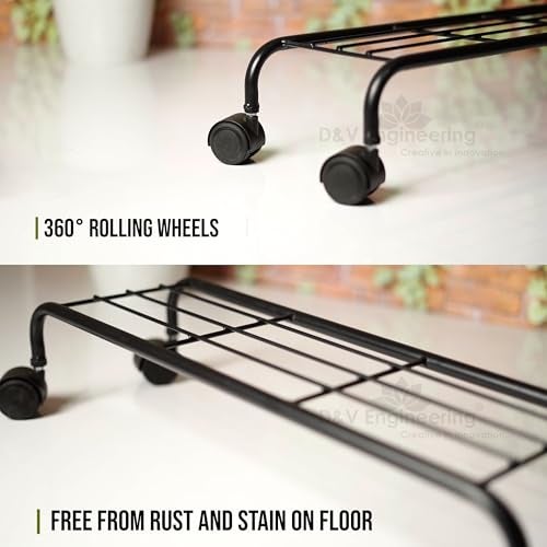 D&V ENGINEERING - Creative in innovation D&V Engineering Heavy Duty Metal Plant Stand with Wheels | Rolling Plant Trolley/Stand for Indoor & Outdoor Plants | Rust Resistant, simple Assembly Required, Holds 80 kg | Black | Pack of 2 - Image 4