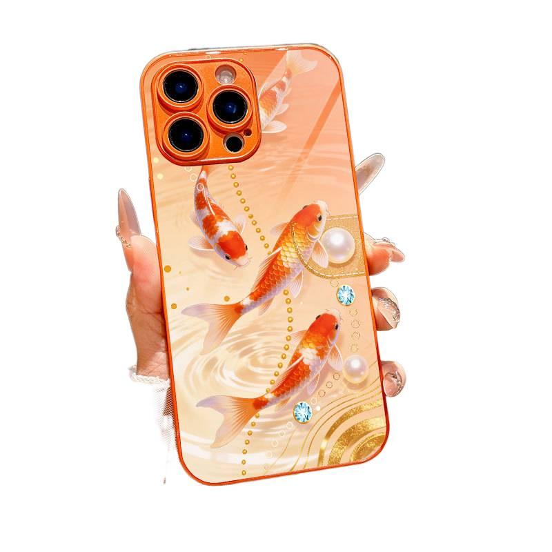 غطاء واقي، نمط كوي الماسي واللؤلؤ البرتقالي، برتقالي، لـ iPhone 14 / 14 Plus / 14 Pro / 14 Pro Max، قبضة مضادة للانزلاق مضاد للانزلاق - Image 4