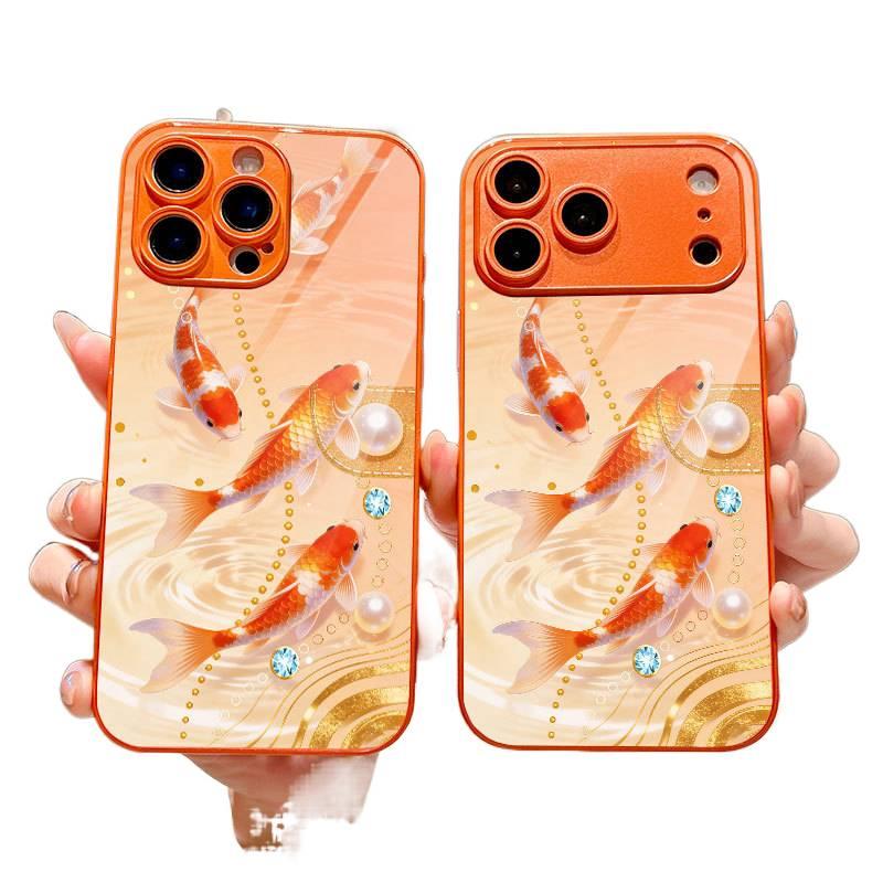 غطاء واقي، نمط كوي الماسي واللؤلؤ البرتقالي، برتقالي، لـ iPhone 14 / 14 Plus / 14 Pro / 14 Pro Max، قبضة مضادة للانزلاق مضاد للانزلاق - Image 2
