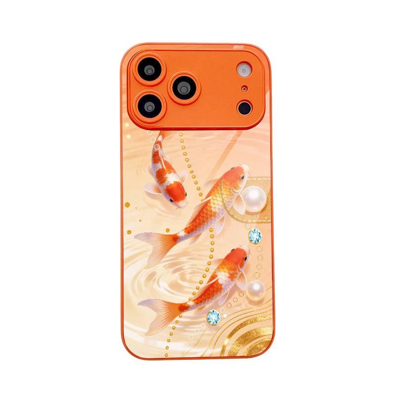 غطاء واقي، نمط كوي الماسي واللؤلؤ البرتقالي، برتقالي، لـ iPhone 14 / 14 Plus / 14 Pro / 14 Pro Max، قبضة مضادة للانزلاق مضاد للانزلاق - Image 5