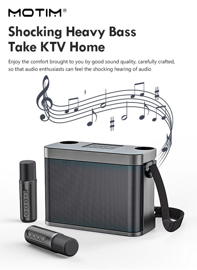 Motim - Portable Bluetooth Speaker, Karaoke Machine with 2 Wireless Microphone, 7 Modes Sound Changing Function, Pro Sound Big Audio and Rich Bass, Support USb/Sd/Tf/Aux/Flash Drive/Bluetooth - Image 1