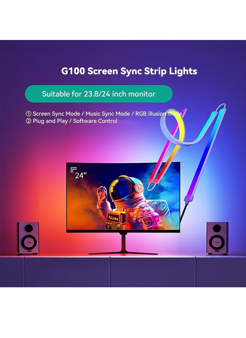 GUDOO - Monitor Led Backlights Led Strip Lights That Sync with Screen Color or Music Rgbic Computer Light Bar Behind Monitor Leds for Desk Gaming Usb Interface Software Control Supports Pc or Mac 24 In - Image 1