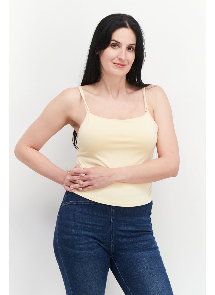 rvca Women Square Neckline Sleeveless Plain Top, Yellow  - Image 1