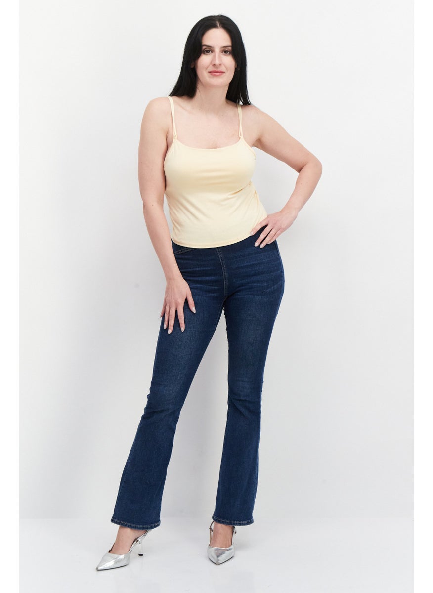 rvca Women Square Neckline Sleeveless Plain Top, Yellow  - Image 3