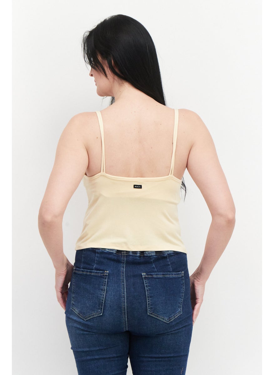 rvca Women Square Neckline Sleeveless Plain Top, Yellow  - Image 4