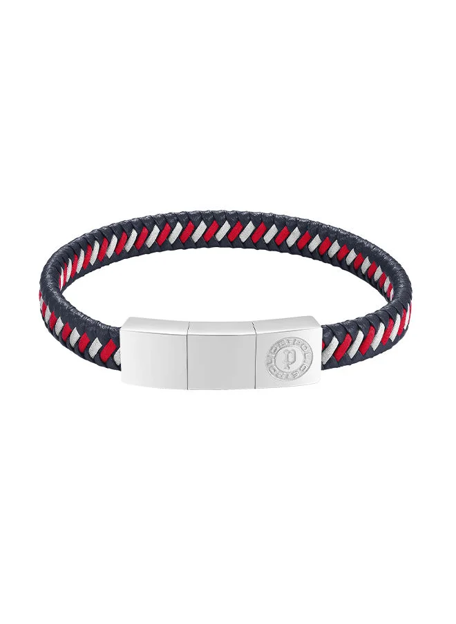 بوليس Police Twist Navy & Red Woven Leather With Stainless Steel Motif Gents Bracelet - PEAGB0034003