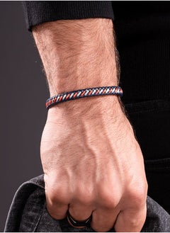 Twist Navy and Red Woven Leather With Stainless Steel Motif Gents BraceletPEAGB0034003