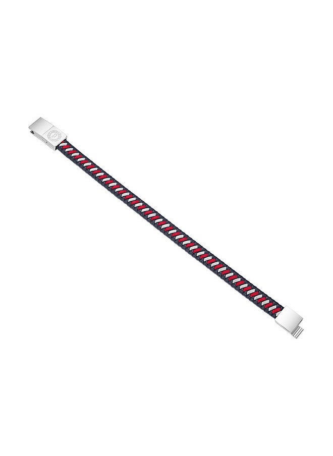 POLICE - Twist Navy and Red Woven Leather With Stainless Steel Motif Gents BraceletPEAGB0034003 - Image 1