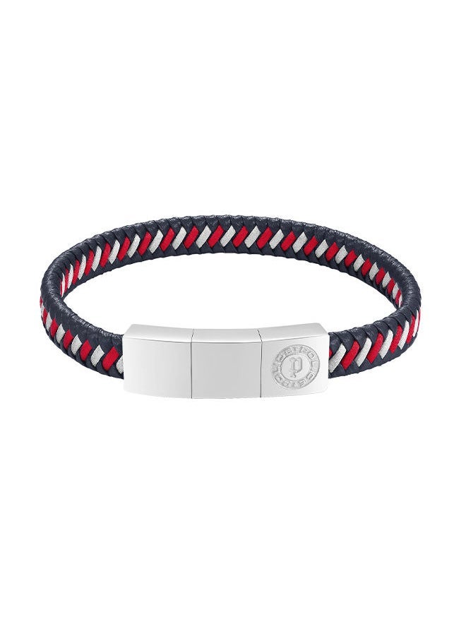 POLICE - Twist Navy and Red Woven Leather With Stainless Steel Motif Gents BraceletPEAGB0034003 - Image 1