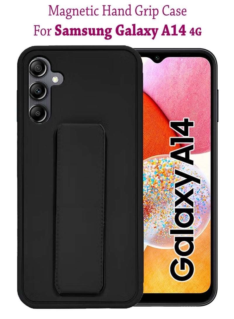 ولديك غطاء حماية ممتاز من السيليكون بمقبض يدوي مغناطيسي لهاتف سامسونج جالاكسي A14 4G - أسود