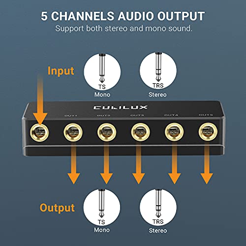 Cubilux Passive 6.35mm Headphones Splitter Box, 1/4” Stereo Multi Audio Distributor, Multiport Quarter Inch TRS TS Aux Splitter for Guitar Signal, Studio Recording, Live Performance, Monitors - Image 3