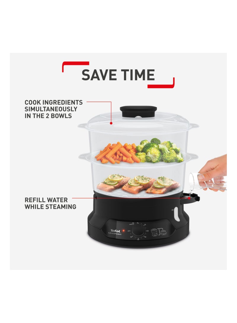 TEFAL MiniCompact Steam Cooker, 800W, 2 Bowls, Rice Bowl, Black Black - Image 2