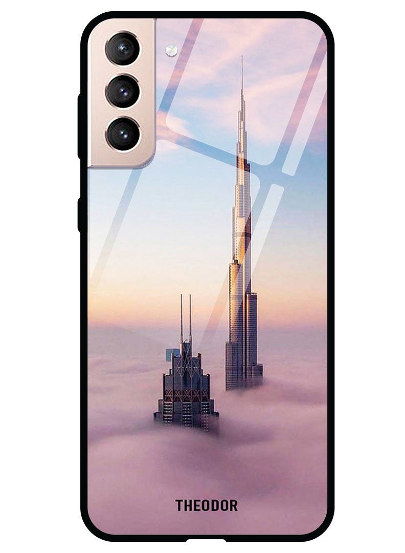 Theodor Protective Tempered Glass Case Cover Samsung Galaxy S21 PLUS  Burj Khalifa In Clouds - Image 1