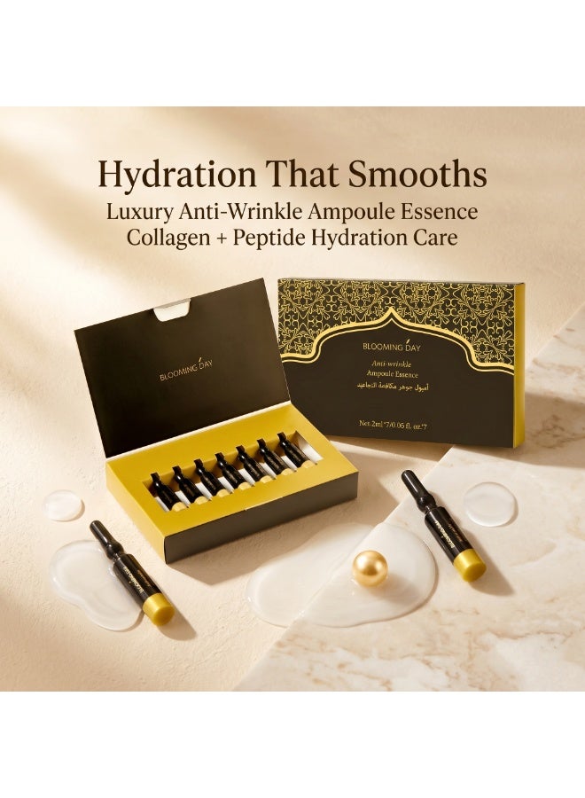 BLOOMING DAY Anti-Wrinkle Ampoule Essence 2ml × 7 – Hydrating & Smoothing Face Essence with Hyaluronic Acid - Image 1
