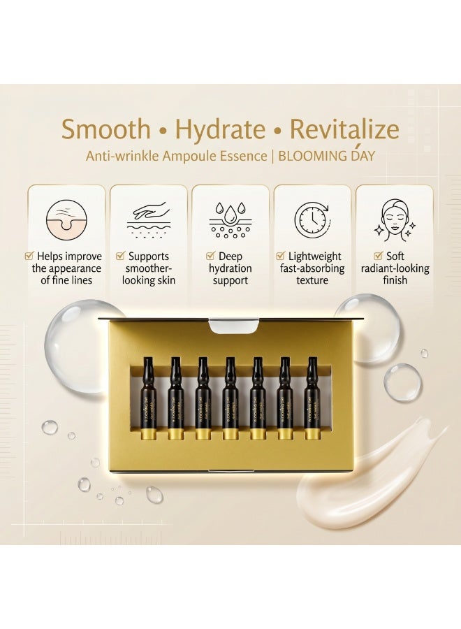 BLOOMING DAY Anti-Wrinkle Ampoule Essence 2ml × 7 – Hydrating & Smoothing Face Essence with Hyaluronic Acid - Image 2