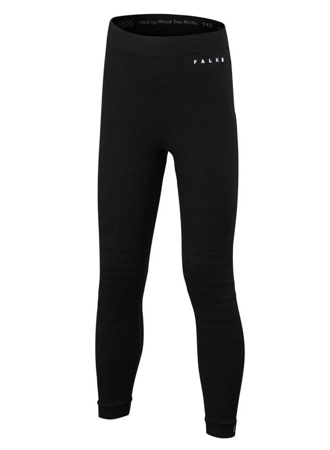 FALKE ESS Kids Wool Tech. tights, UK size 3-4 (EU 134-40), Black, virgin wool mix - Sweat wicking, fast drying, warm, protection in cold to very cold temperatures, ideal for ski - Image 1