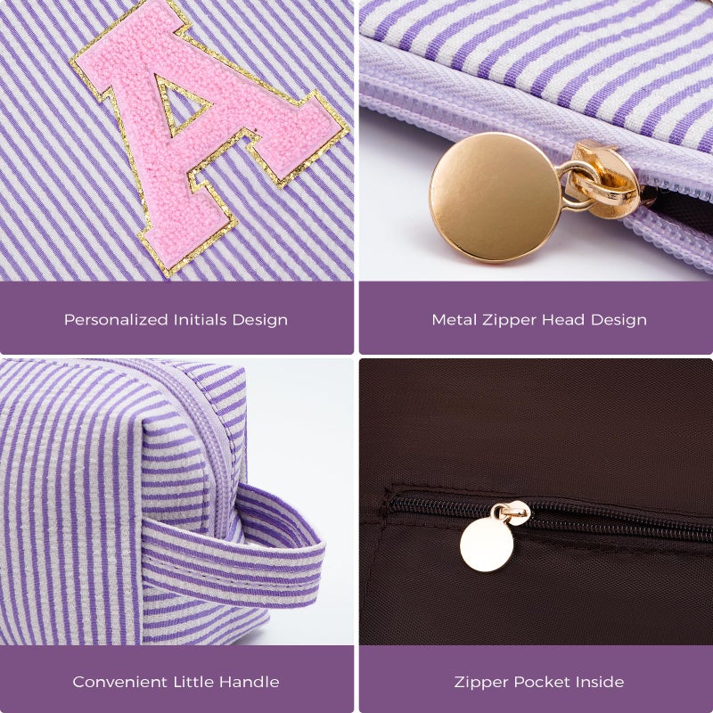 Btffitting Makeup Bag Set Initials Cosmetic Bag,Birthday Graduation Gifts for 10 11 12 13 14 15 16 17 18 Years Old Girl Girlfriend Teen Girls Gift Trendy Stuff Toiletry Bag Travel - Lavender,A - Image 4