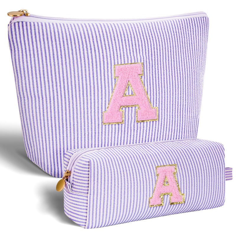 Btffitting Makeup Bag Set Initials Cosmetic Bag,Birthday Graduation Gifts for 10 11 12 13 14 15 16 17 18 Years Old Girl Girlfriend Teen Girls Gift Trendy Stuff Toiletry Bag Travel - Lavender,A - Image 1