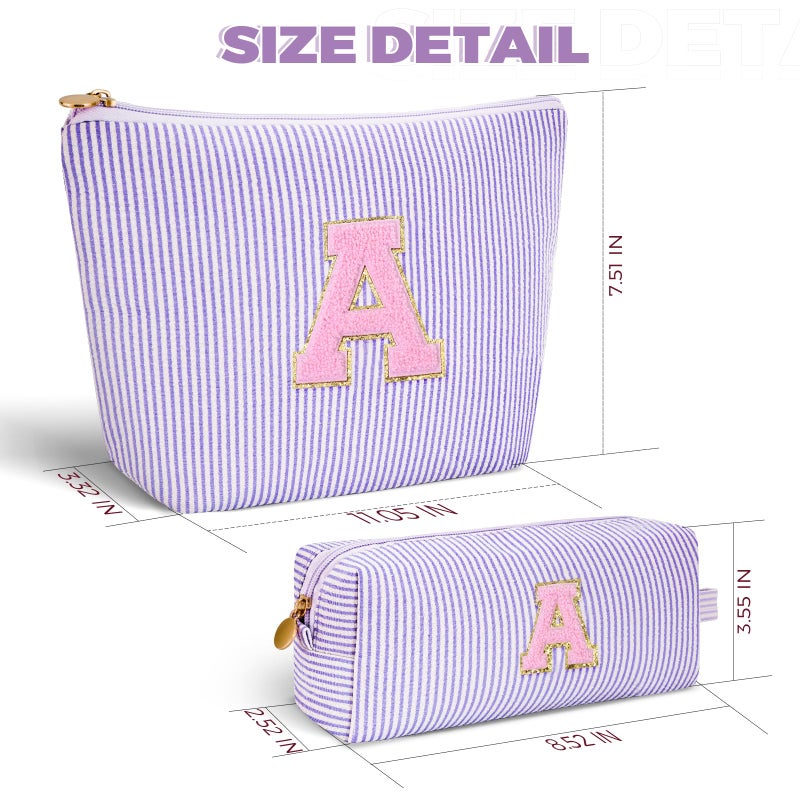 Btffitting Makeup Bag Set Initials Cosmetic Bag,Birthday Graduation Gifts for 10 11 12 13 14 15 16 17 18 Years Old Girl Girlfriend Teen Girls Gift Trendy Stuff Toiletry Bag Travel - Lavender,A - Image 5