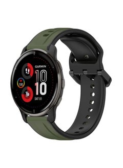 Generic Replacement Strap For Garmin Venu 2 Plus 20mm Convex Loop Two-Color Silicone Watch Band Dark Green+Black 