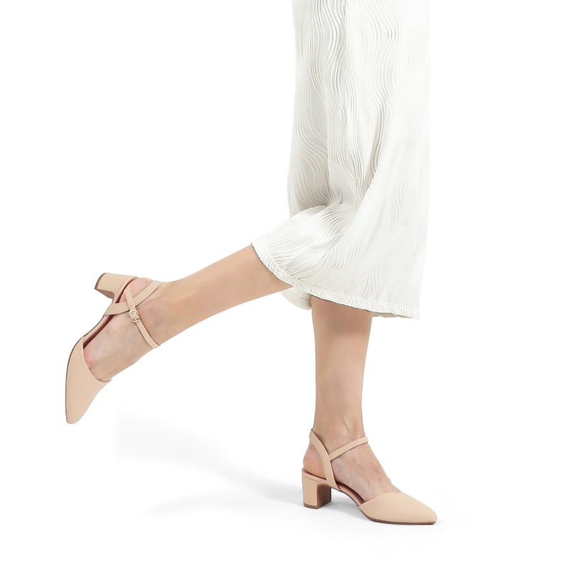 mysoft Women's Pumps 2 Inch Chunky Block Heel Pointed Toe Ankle Strap Slingback Wedding Party Dress Shoes Nude Nubuck - Image 3
